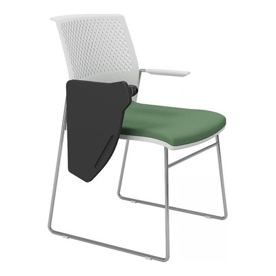 Settle Beyaz Plastik Gövde Krom Ayak Yazı Tablalı Bekleme Koltuğu - Konferans Sandalyeleri