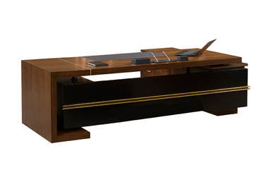 Rather Ceviz Gold Detaylı Etajerli Makam Masası - Makam Masaları