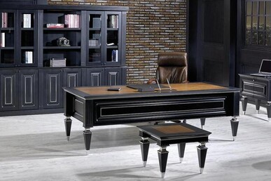 grade siyah krom kitaplıklı makam takımı