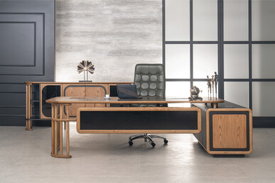 palencia metal tasarım ayaklı etajerli makam takımı 240cm