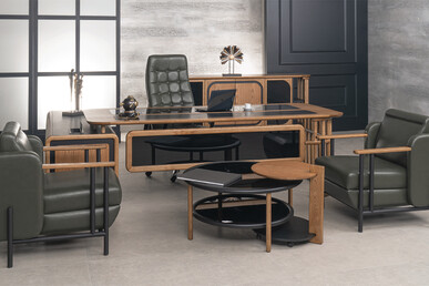 Palencia Metal Tasarım Ayaklı Etajerli Makam Takımı 240Cm - küçük detay görsel 3 - Makam Takımları