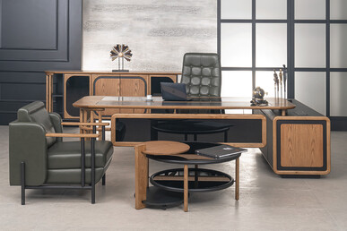 palencia metal tasarım ayaklı etajerli makam takımı 240cm