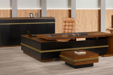 Rather Ceviz Gold Detaylı Etajerli Makam Takımı - Makam Takımları