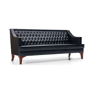 blacktone deri döşemeli kapitoneli ahşap ayak üçlü kanepe