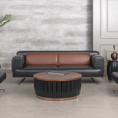 soprano ahşap detaylı hakiki derili kanepe takımı