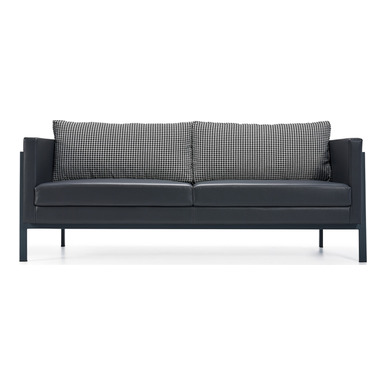 talse deri döşemeli yastıklı tasarım üçlü kanepe