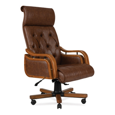 römis ahşap kol ayak derili makam koltuğu - küçük detay görsel 2