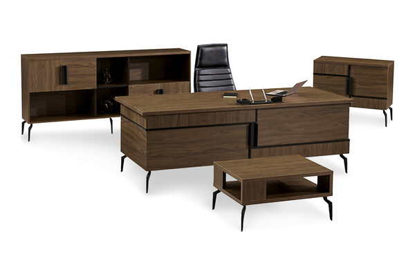 hermos siyah boyalı tasarım ayaklı yönetici takımı 220cm