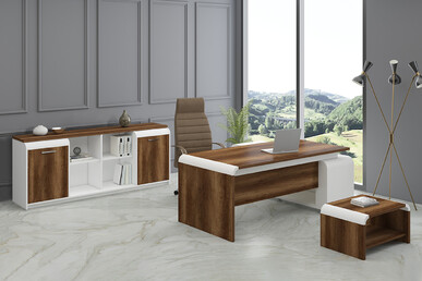 prudel etajerli ahşap ofis takımı